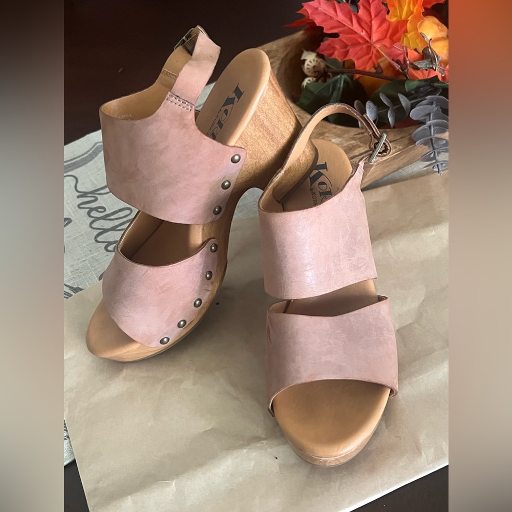 Korks Kork-Ease Annaleigh Sandals Pink Platform Clogs Heeled Open Toe